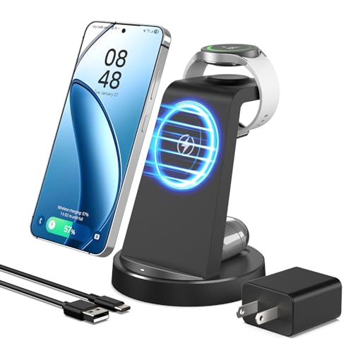 Wireless Charger for Samsung: 3 in 1 Charging Station for Samsung S26/S25/S24/S23/S22/S21, Note 20/10, Z Fold 6/5, Galaxy Buds 4/3/2 Pro, Galaxy Watch Ultra/8/7/6/5-Android & iPhone 15W Charging Dock