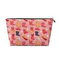 Vintage Red Cowboy Boots Print Makeup Bag, Cosmetic Travel Toiletry Bag for Women, Cute Leather Makeup Pouch Organizer