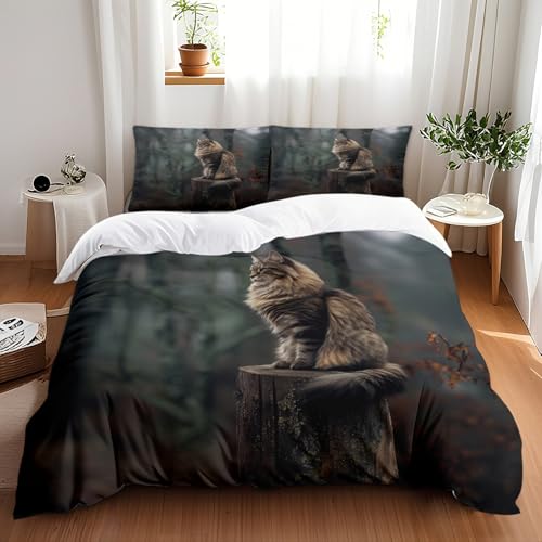 Parure de lit 240x260 chat noir et vert avec housse de couette et taies - 3
