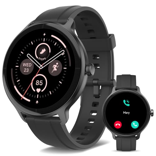 Smartwatch with HD touchscreen displaying fitness metrics and call notifications, featured in a guide on must-have wearables for adults in 2025.