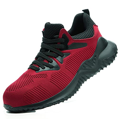Unzerstörbare Herrenschuhe mit Stahlkappe, leicht, pannensicher, atmungsaktive Sicherheitsschuhe, rot, 46 EU