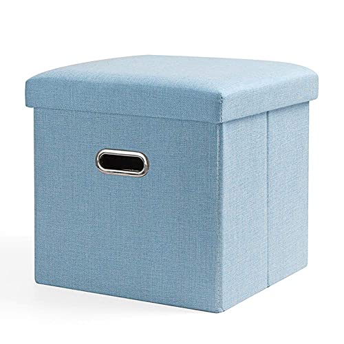 Pouf de rangement pliable bleu ciel parfait comme table basse de salon