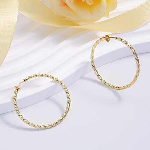 Aretes Clip On Grandes Argolla Enrollada Oro Plata miniatura 4