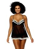 Jezebel Women's Ruffles Galore Camidoll & Hipster Set, Black, Medium