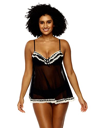 Felina Jezebel Women's Ruffles Galore Babydoll with Hipster| Lingerie | Demi (Black, Small)