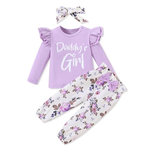 Image of SANMIO Toddler Girl Clothes Cute Ruffle Sleeve Shirt Floral Pants Headband | 3Pcs Fall Winter Outfits Kids Girls Clothing Set 1-6T