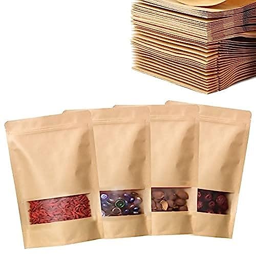 Image of ESKO Stand Up Ziplock Pouch - Reusable, Airtight Kraft Paper Storage Pouch(Brown)| 14X20 Cm(Pack Of 25)