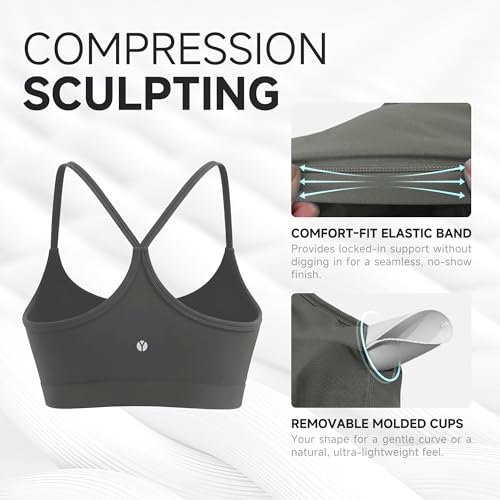 MXYMXY Women’s Sculpting Compression Sports Bra Y-Back Training Bra with Removable Pads for Gym Yoga Top Grey Sage — view 4