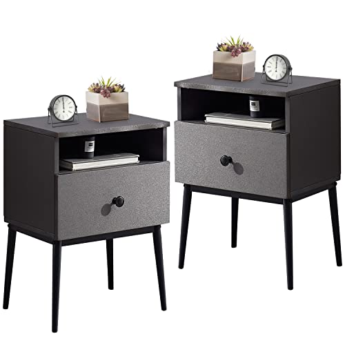 Image of VECELO Modern Nightstands,Square End Side Table with Drawer and Storage Space for Bedroom and Living Room
