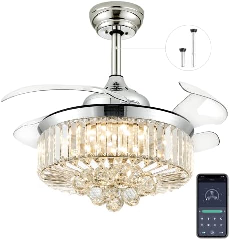 7PM Ceiling Fans with Lights and Remote Control, 36 inch Modern Chandelier Ceiling Fan for Bedroom Living Room