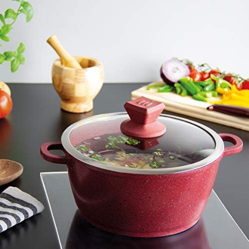 SQ Professional NEA Marbell Die-Cast Aluminium Stockpot 5pc Set with Marble Effect Non-Stick Coating (Rossa)