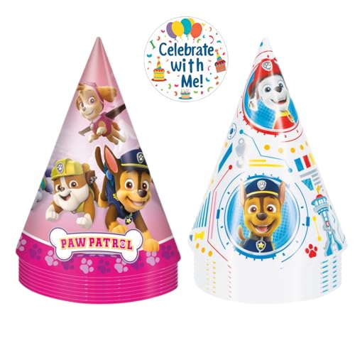 Unique Paw Patrol and Paw Patrol Girl Party Hats 16 Party Hats with Celebrate With Me Sticker | Kids Birthday Party Supplies