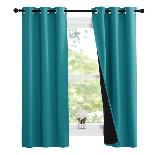 Image of NICETOWN Peacock Teal 100% Blackout Lined Curtains, 2 Thick Layers Narrow Wide Window Treatment Panels Thermal Insulated Drapes for Kitchen Small Window (1 Pair, 37 inch Width x 63 inch Length Each Panel)