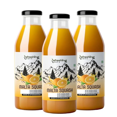 Image of Refreshing Roots Uttarakhand Wild Orange (MALTA) Squash 900ML Pack Glass Bottle | Cold Pressed | Uttarakhand Authentic Taste | Added Honey | No Artifical Colors | Rich In Vitamins -C | Malta Squash (300 ML * 3 Bottle)