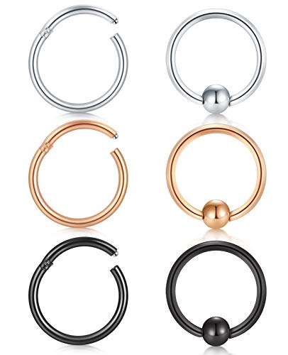 WillTen 16G Piercing Septum Acero Quirurgico Piercing Oreja Helix Cartilago Septum Clicker Piercing Nariz Aros Piercing Labio Joyería Piercing del Cuerpo 8MM Cover