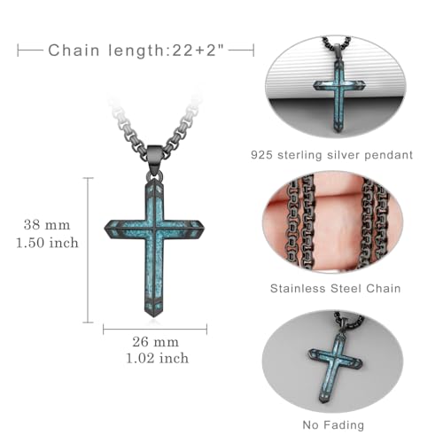 Turquoise Cross Necklace 925 Sterling Silver Cross Necklace for Men Christian Jewelry Gifts for Men4