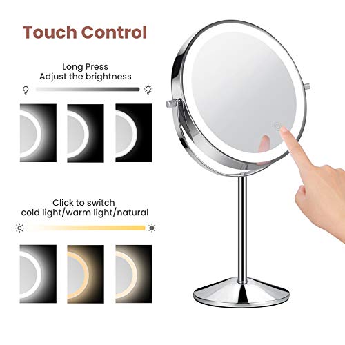 TOGETOP Led-make-upspiegel, verlichte make-upspiegel met 5 x / 1 x vergroting, oplaadbare make-upspiegel, tafelspiegel - Image 4