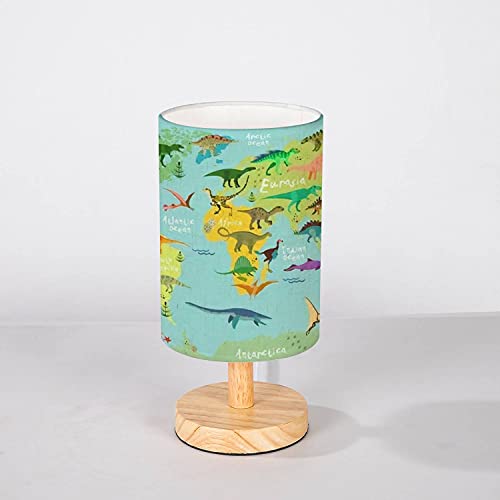 Rainfallaring Minimalist Bedside Table Lamp Dinosaurs Map Of The World For Children And Kids Solid Wood Nightstand Lamp Bedside Desk Lamp Wood Base Flaxen Fabric Shade For Bedroom Living Room #TOP7
