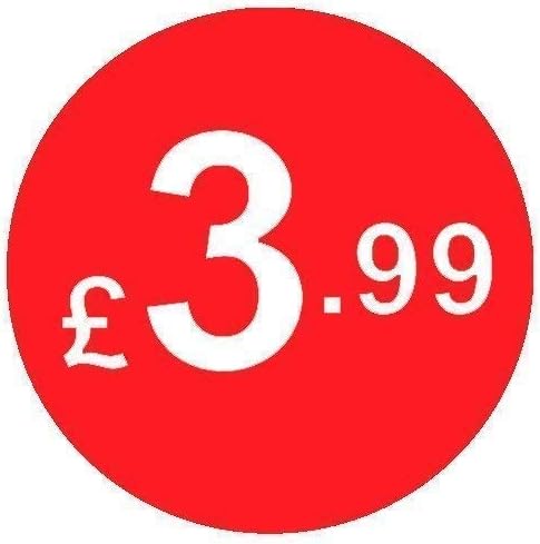 from 99p to £10 - Pack of 200 Red 20mm Price Stickers/Sticky Labels (Red £1)