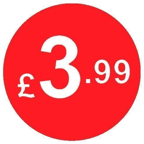 Price Stickers - 20mm Pack of 200 Round Red Labels From 99p to ยฃ10 (ยฃ3.99) Coloured Stick On Price Labels Stickers Removable Self Adhesive Pricing Sticker Paper Easy Peel Sticky Label Paper for Retail