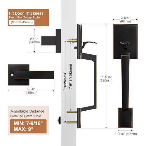 Image of Brightify Oil Rubbed Bronze Front Door Handle No Lock with Modern Lever | Exteior Door Handle for Every Deadbolt, Long-lasting Performance, Reversible for Left & Right Door, Lower Half Grip