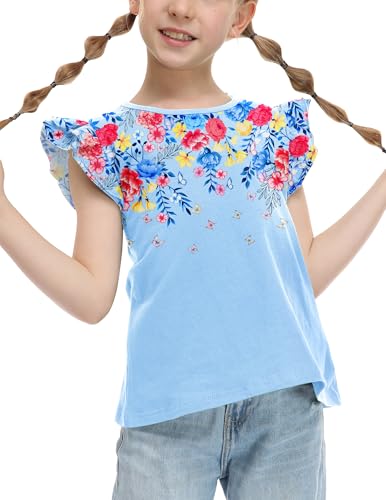 Image of Arshiner Girls Shirts Ruffle Short Sleeve Summer Cute Casual Crewneck Tops Blouse Tee