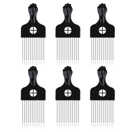 6Pcs Metal Afro Hair Picks for Curly & Coily Hair