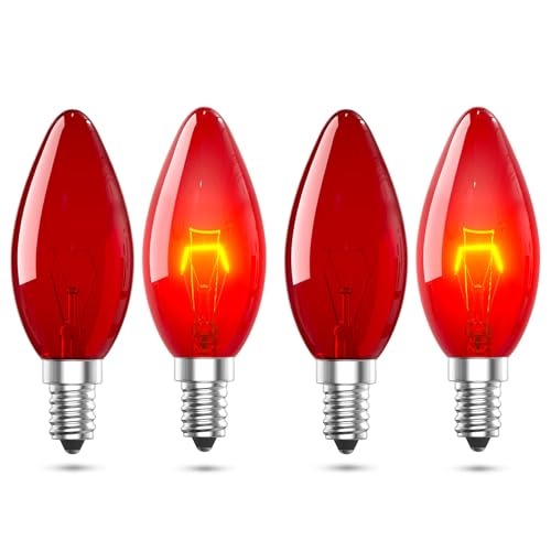 Lamptobe Röd Glödlampor E14 26W - Dimmbar Fireglow Röd Lampa SES C35 Röd Färgad Glödlampor för Elektrisk Eld, Halloween Juldekoration, Kronljus, Bordslampa (4-pack)