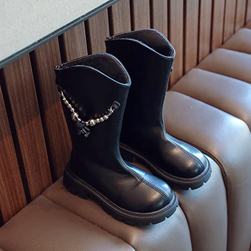 Fashion Autumn and Winter Children Mid Calf Boots Thick Bottom Non Slip Round Toe Solid Color Girls Wide Snow Boots (Black, 10.5-11 Years Big Kids)2
