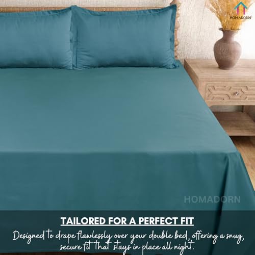 Image of HOMADORN Premium Polycotton Flat Bedsheet for Double Bed with 2 Pillow Covers - Soft, Durable & Wrinkle-Resistant (Ocean Mist)