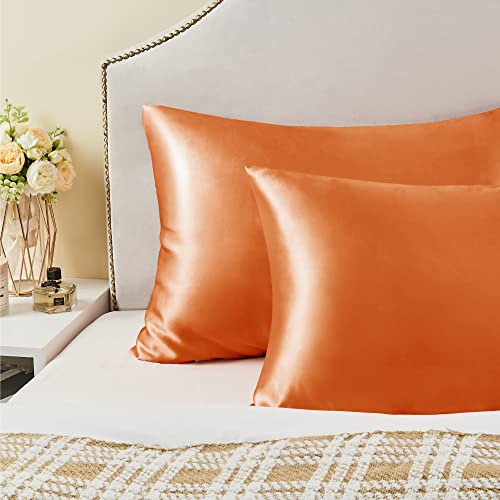 BEDELITE Satin Pillowcase with Zipper, Burnt Orange King Size Pillow Cases Set of 2, Super Soft and Cooling Similar to Silk Pillow Cases, Gift for Women Men(20x36 Inches)