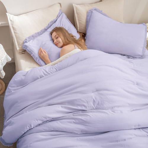 Image of Andency Comforter King Size Bed Set Lavender, Purple 3 Pieces Boho Lightweight Winter Bedding Comforters & Sets, All Season Soft Tassel Bed Set (104x90In Comforter & 2 Pillowcases)