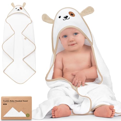 Image of KeaBabies Hooded Baby Towel for Newborn - Viscose Derived from Bamboo Large Baby Bath Towels with Hood for Boys, Girls, Toddler, Extra Absorbent & Soft Newborn Bath Essentials (Dog, Petite)