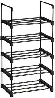SONGMICS 5-Tier Shoe Rack, Metal Shoe Storage Organiser, Stackable Storage Rack, Space-Saving, Freestanding Shelf, for Hallway, Bedroom, Living Room, Black LSA005B02