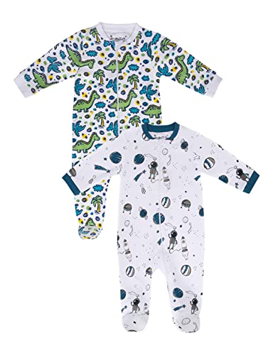 Image of Jimonda Baby Romper Boys Girls Cotton Pajamas 2-Way Zipper Footless Sleep and Play 0-24 Months(Pack of 2)