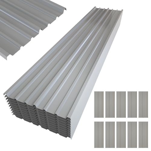 NeatiEase 10 Pcs Metal Roofing Panels, 8.1 Feet Corrugated Galvanized Roofing Panels Metal Siding Panels with Steel Screws for Pergola, Gazebo, Shed, Outdoor Storage, Chicken Coop, Patio,Garages