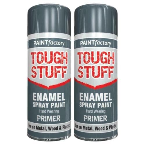 RTS Tough Stuff Enamel Spray 400ml - Hard Wearing Smooth Finish Paint - Heavy Duty Furniture Sprays - Interior & Exterior Use - Ideal For Metal, Wood & Plastic, Household (Grey Primer, Pack of 2)