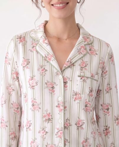 Image of Laura Ashley Women's Plush Knit Pajamas 2 Piece Ultra Soft Brushed Long Sleeve Button Down Top and Pants Sleepwear Set