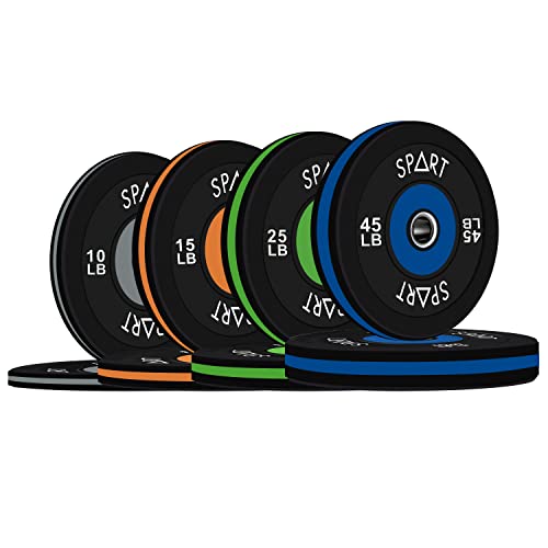 Spart Olympic 2-Inch Rubber Bumper Plate 190Lb Set, Black With Colored Edge Low Odor Weight Plate With Stainless Steel Insert For Strength Training, Weightlifting And Crossfit #TOP20