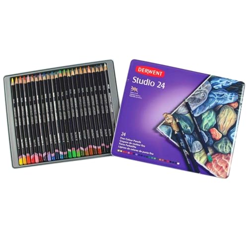 Derwent Studio Colored Pencils, 3.4mm Core, Metal Tin, 24 Count (32197)