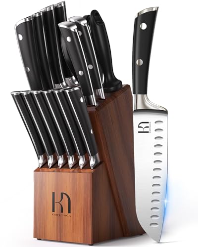 KnifeSaga Knife Set, 15 Pcs Kitchen Knife Block...