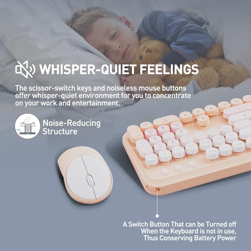 Combo de teclado y mouse inalámbricos de tamaño completo y teclas retro para tu oficina 8
