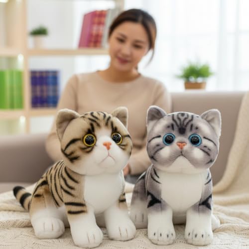 Image of FuzzyTales Cat Plush Toy 30cm | Stuffed Plush Animal for Kids & Adults | Kawaii Cute Cat Toy for Cuddles, Gifts & Room Decor | for Birthdays, Valentine's Day, New Year, Christmas (Grey&Black, 30 cm)