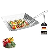 bremermann Grillpfanne quadratisch // mit Klapp-Griff // Edelstahl ca. 30,5 x 6 x 51,5 cm // Grillkorb Grillplatte