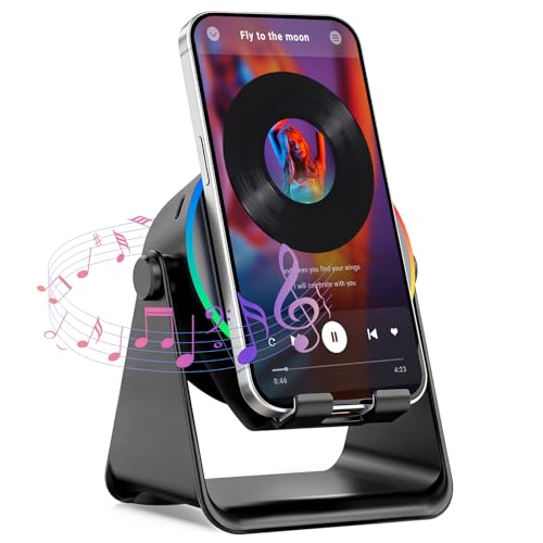 TEFELE Wireless Induction Speaker 5-in-1 Bluetooth Speaker with Phone Holder 360 Rotation & RGB Lights HD Stereo Sound for iPhone/Samsung/Android Birthday Gifts for Men/Women/Teens