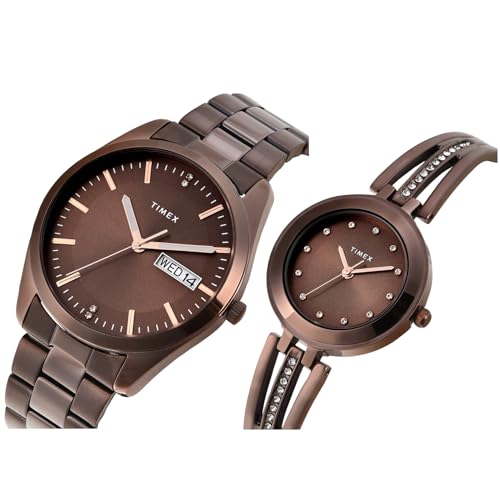TIMEX Stainless Steel Unisex Pairs Brown Round Analog Dial Watch- Tw00Pr311 - Image 2
