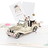 CraftWerk Biglietto pop-up 3D con auto di nozze, biglietto di auguri per matrimonio, regalo di nozze e regalo in denaro, buono per luna di miele e coppia di sposi