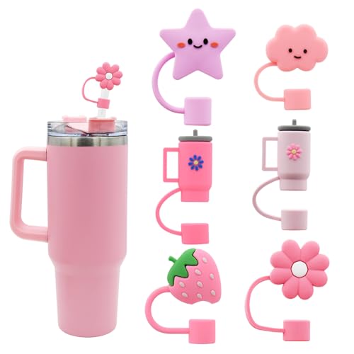6Pcs pink Straw Cover