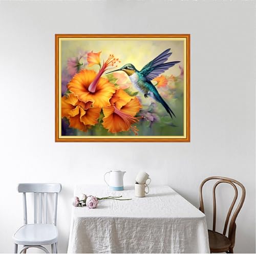 Image of Foxhool Beginners Cross Stitch Kits Stamped Full Range of Embroidery Kits for Adults DIY Cross Stitches kit Embroidery Patterns for Needlepoint kit-Hummingbirds Gather Honey 16x20 inch