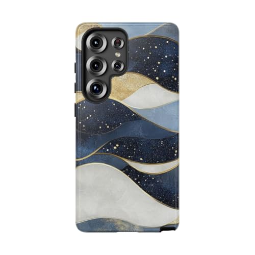 Coque Samsung S25 Ultra motif abstrait vague bleu or protection rigide